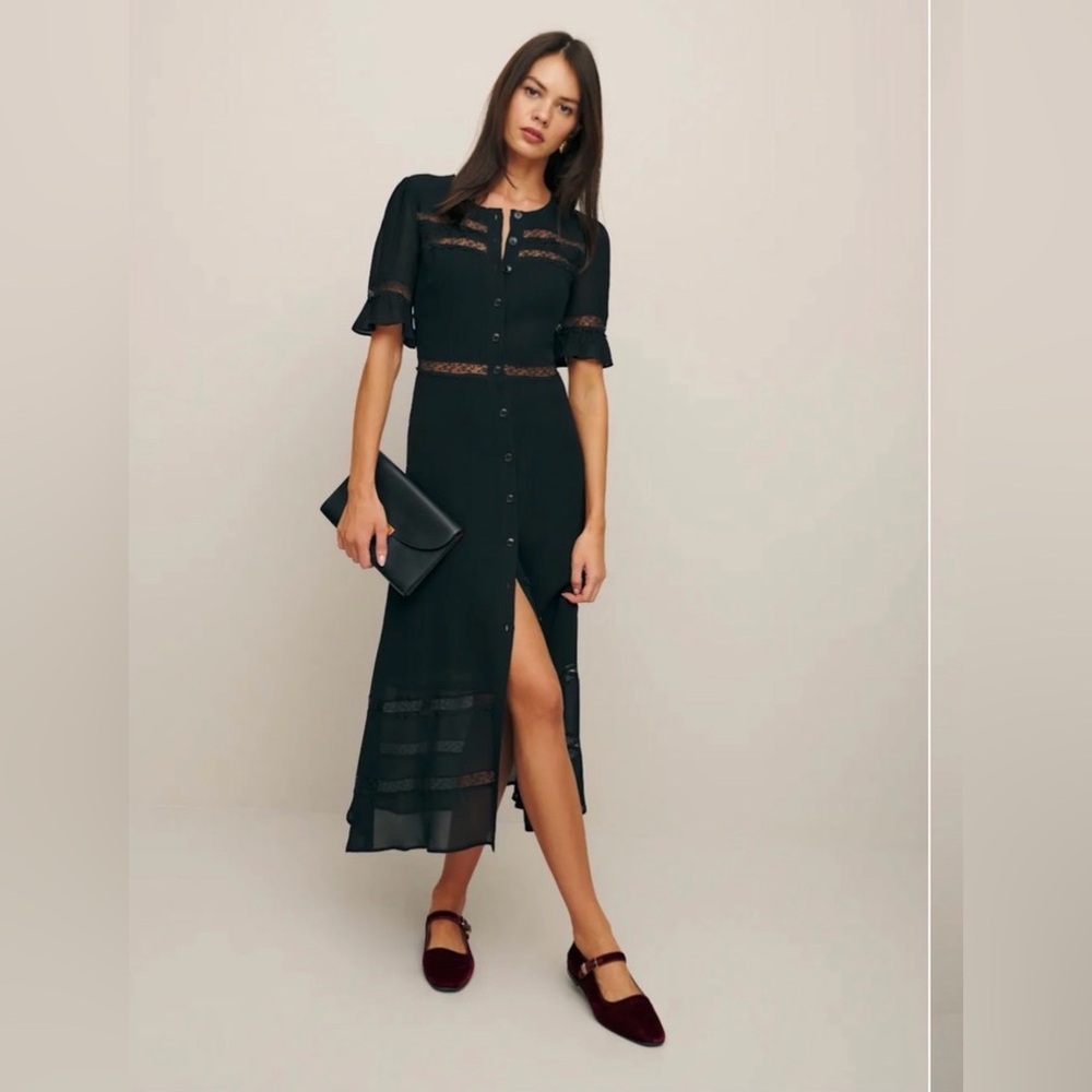 Reformation Woodson black lace midi dress